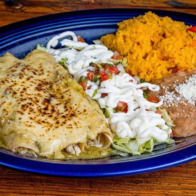Rolled Tortilla Filled with Cheese and Topped / Enchilada Verdes De Queso.