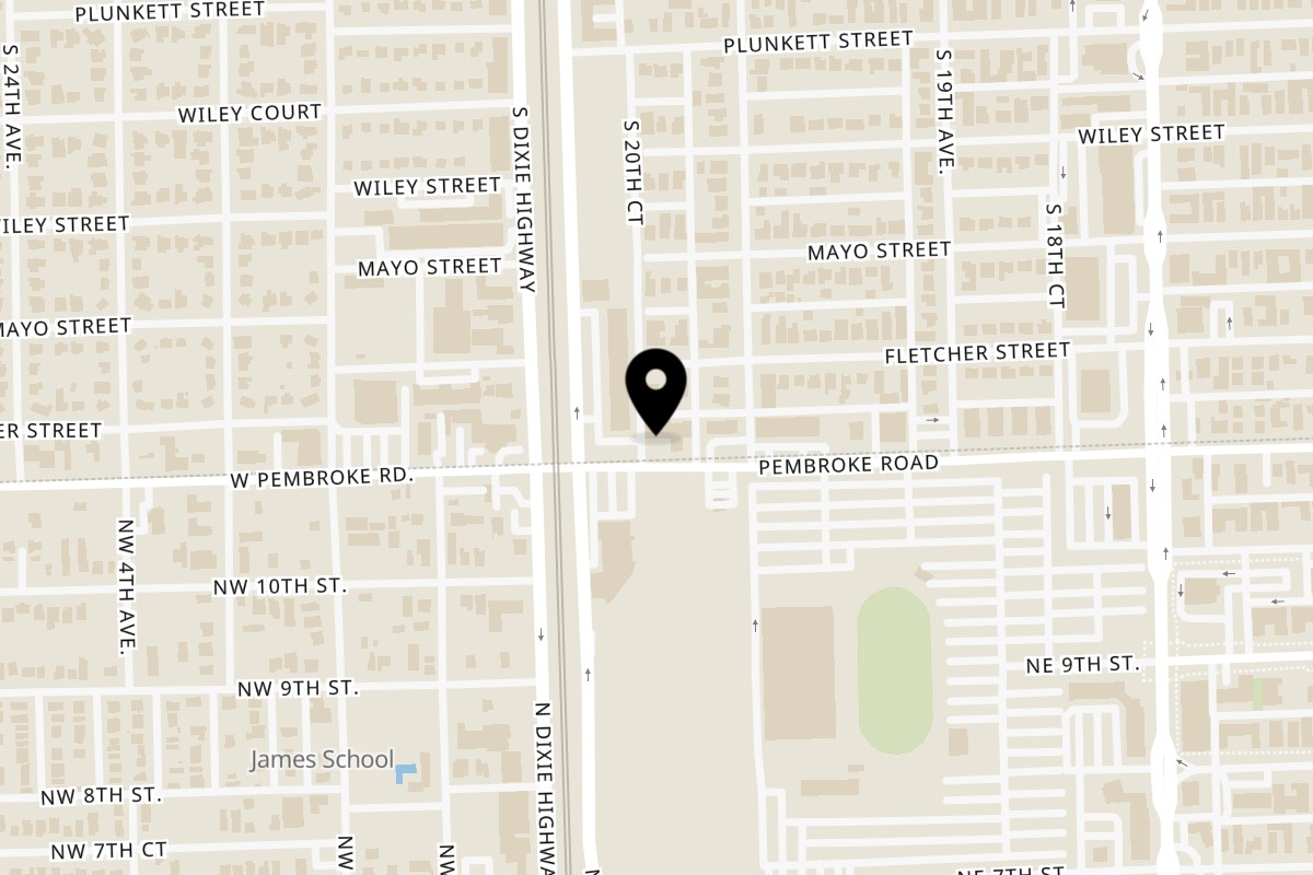 Map showing the location of Taco Taco Pizza Pizza on 2027 Pembroke Rd in Hollywood